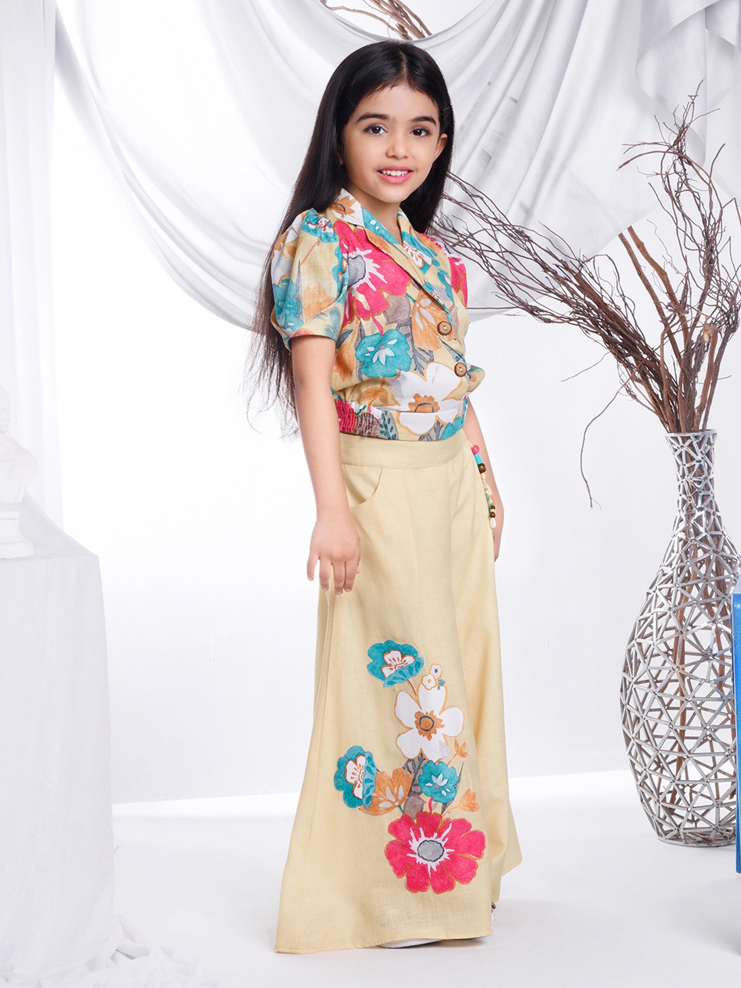 Peppermint Kids Purple & White Floral Print Top with Culottes