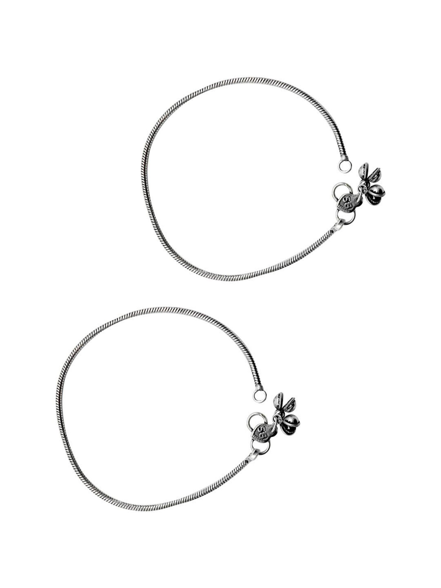 Teejh Single Line Silver Oxidized Ghungroo Anklets