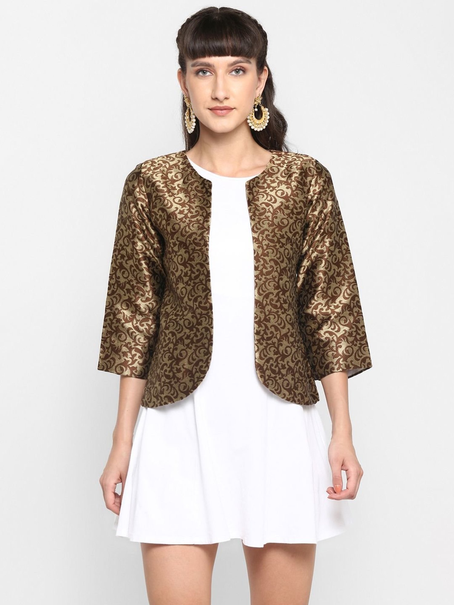 Hangup Brown Jacquard Pattern Shrug
