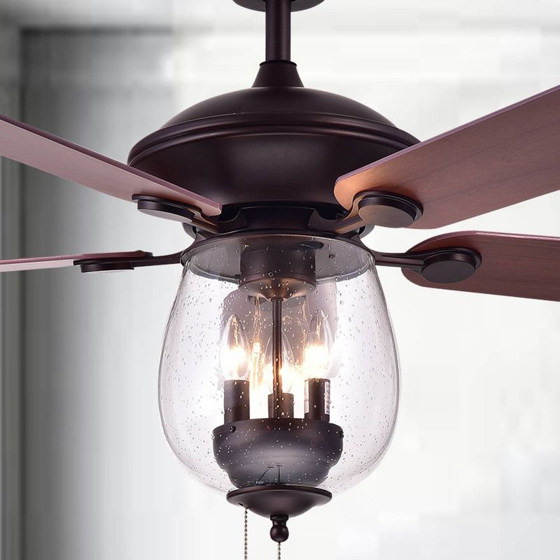 52" x 52" x 23" Tibwald Wood Glass 5 Blade Lighted Ceiling Fan Brown - Warehouse of Tiffany