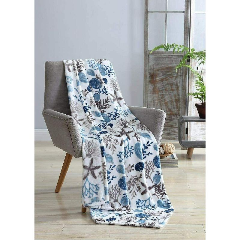 Kate Aurora Tropical Living Coral And Seashells Hypoallergenic Throw Blanket - Blue