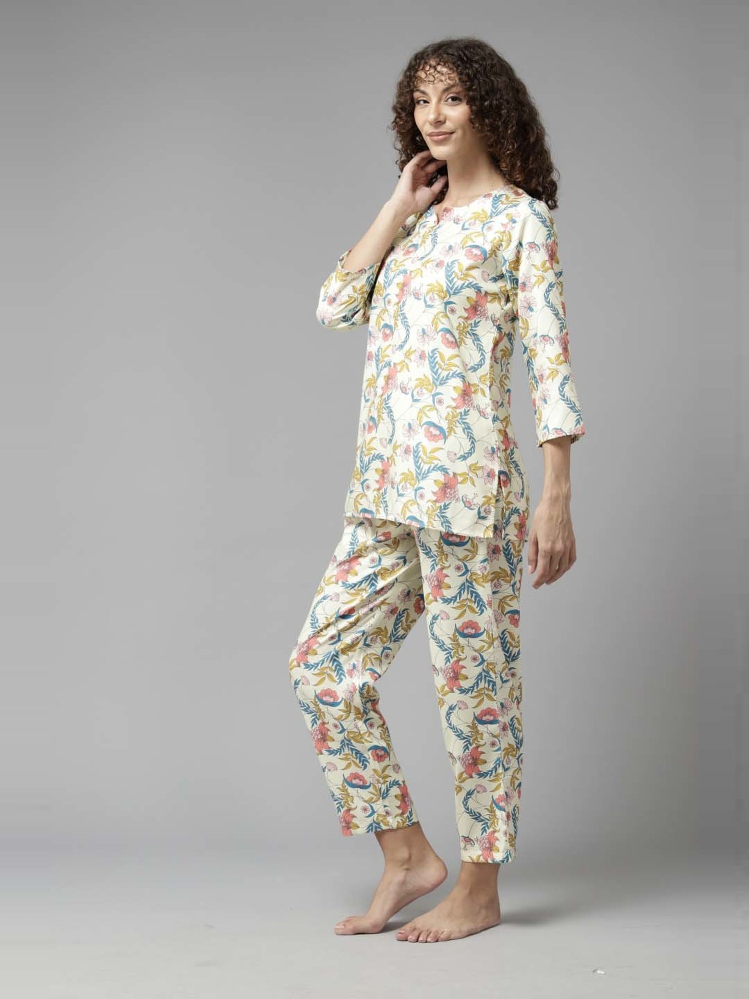 Prakrti Off-White Floral Print Top Pant Set