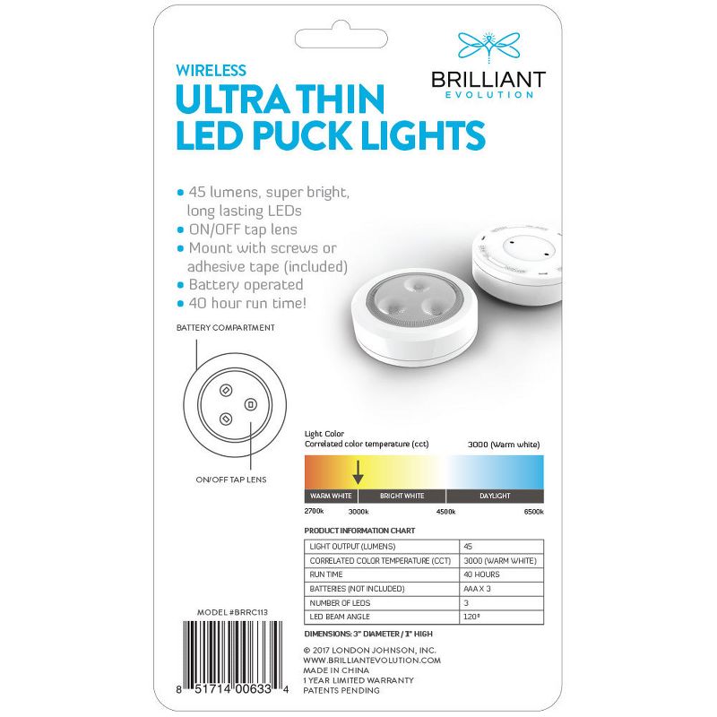 Brilliant Evolution 2pk Wireless LED Under Cabinet Puck Light