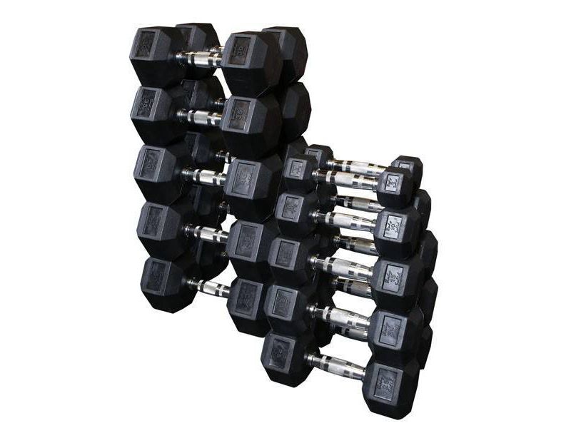 Body-Solid Dumbbell Rack with Rubber Hex Dumbbell Set - (5-50lbs)