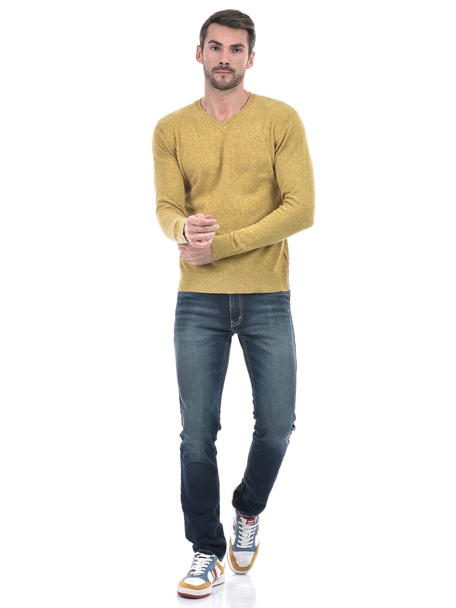 NUMERO UNO Mustard Regular Fit Sweater