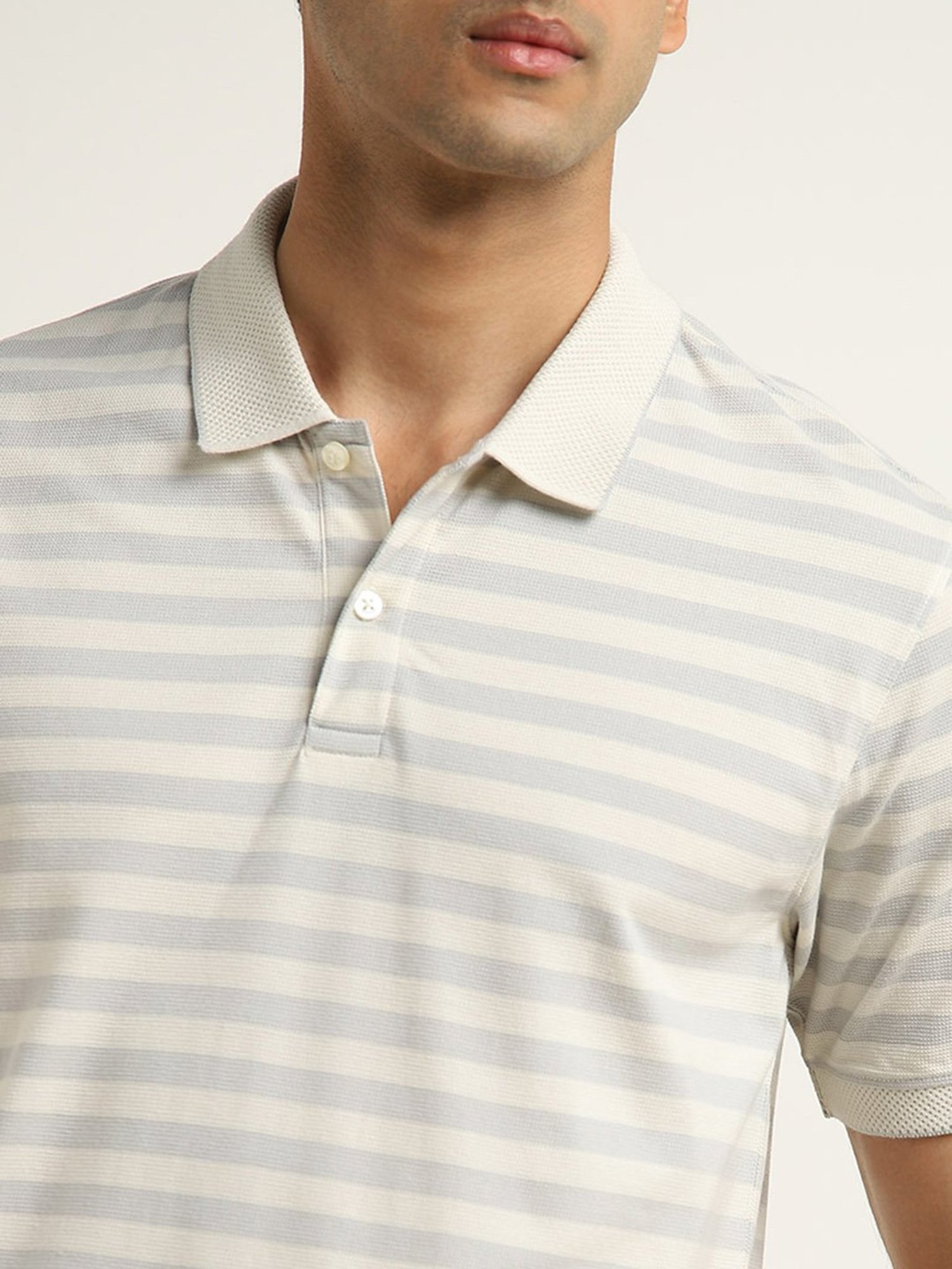 WES Casuals by Westside Light Grey Striped Relaxed-Fit Polo T-Shirt