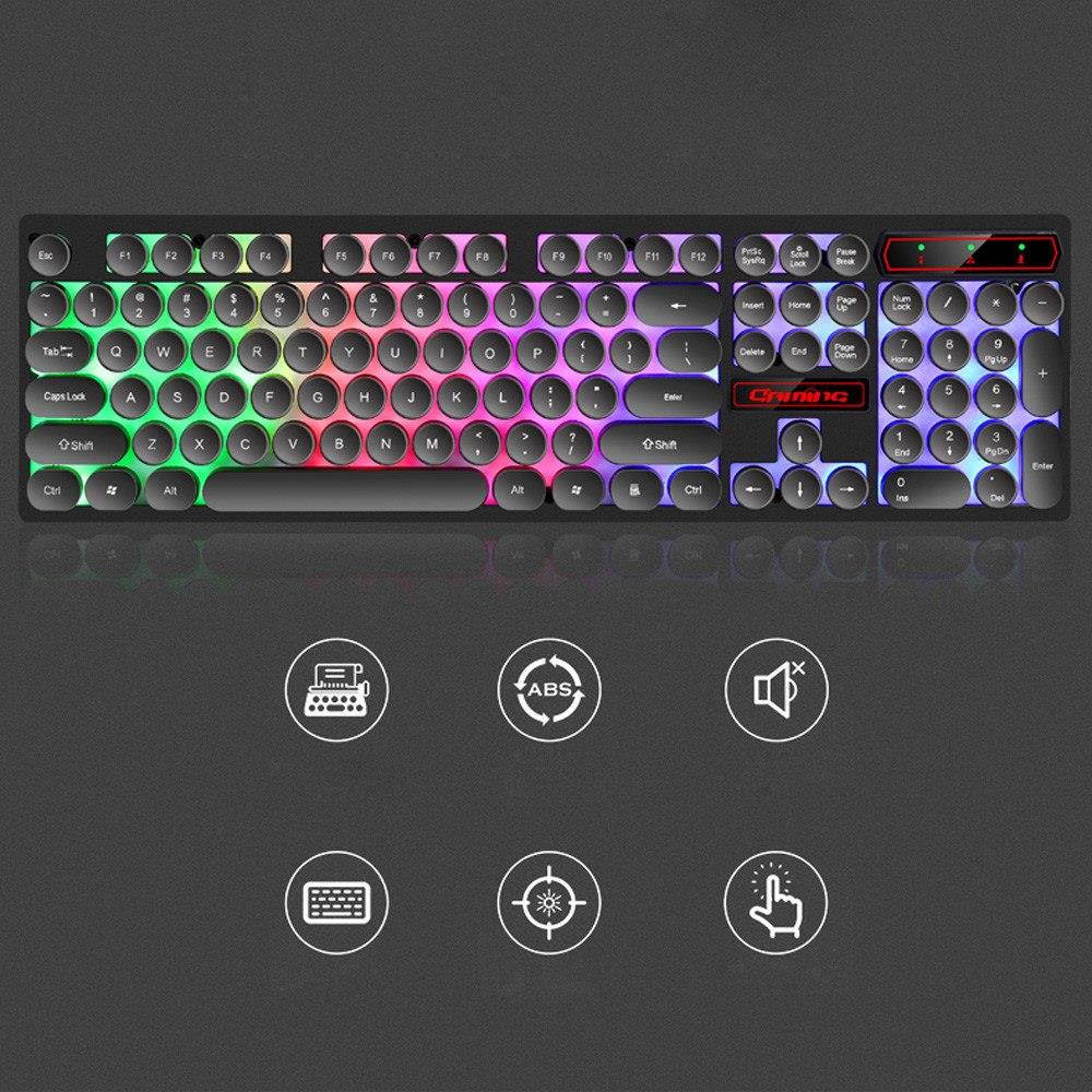 2018 NEW V8 Retro Punk USB Wired Backlit Gaming Desktop Keyboard 104 Key Round Keycap Keys PC Keyboard Dropshipping B Keyboard