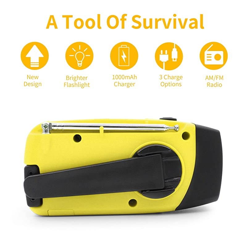 Upgraded Version  Emergency Hand Crank Self Powered AMFM NOAA Solar Weather Radio with LED Flashlight Emergency Power Bank for iPhoneSmartphone 088Y