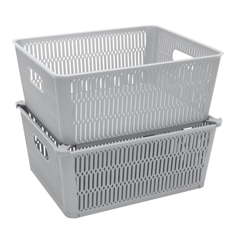 Simplify 2 Stack Slide Storage Tote Baskets Gray