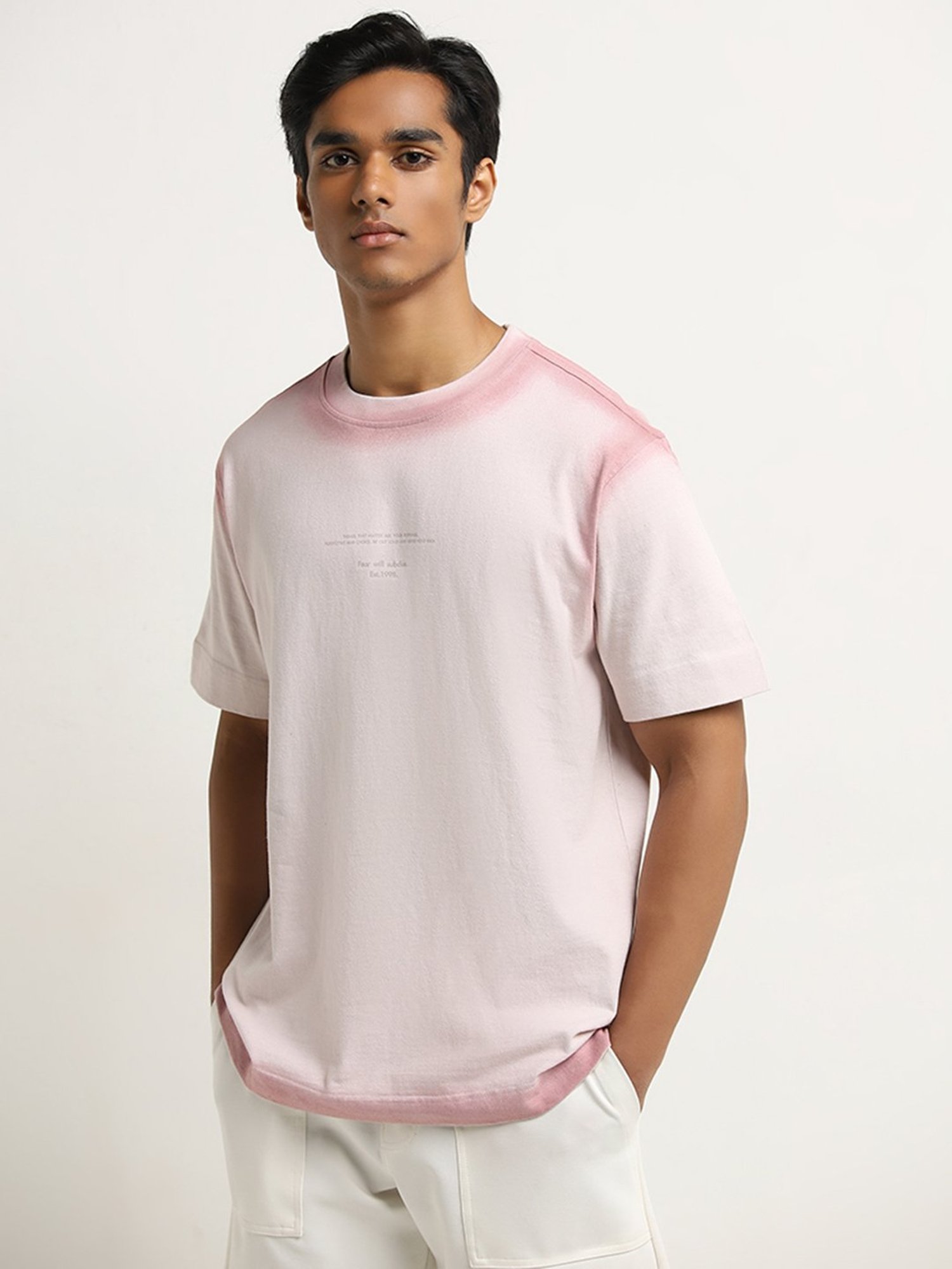 Studiofit by Westside Light Pink Text Design Relaxed-Fit T-Shirt
