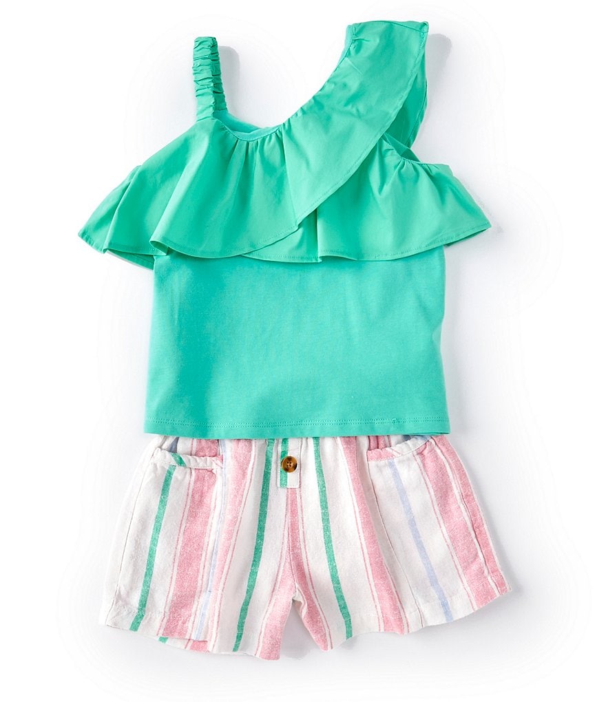Habitual Little Girls 4-6X One-Shoulder Ruffled Top & Striped Shorts Set