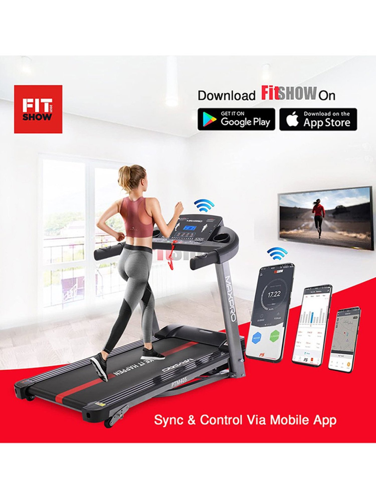 MAXPRO 2HP Foldable Treadmill (Black)