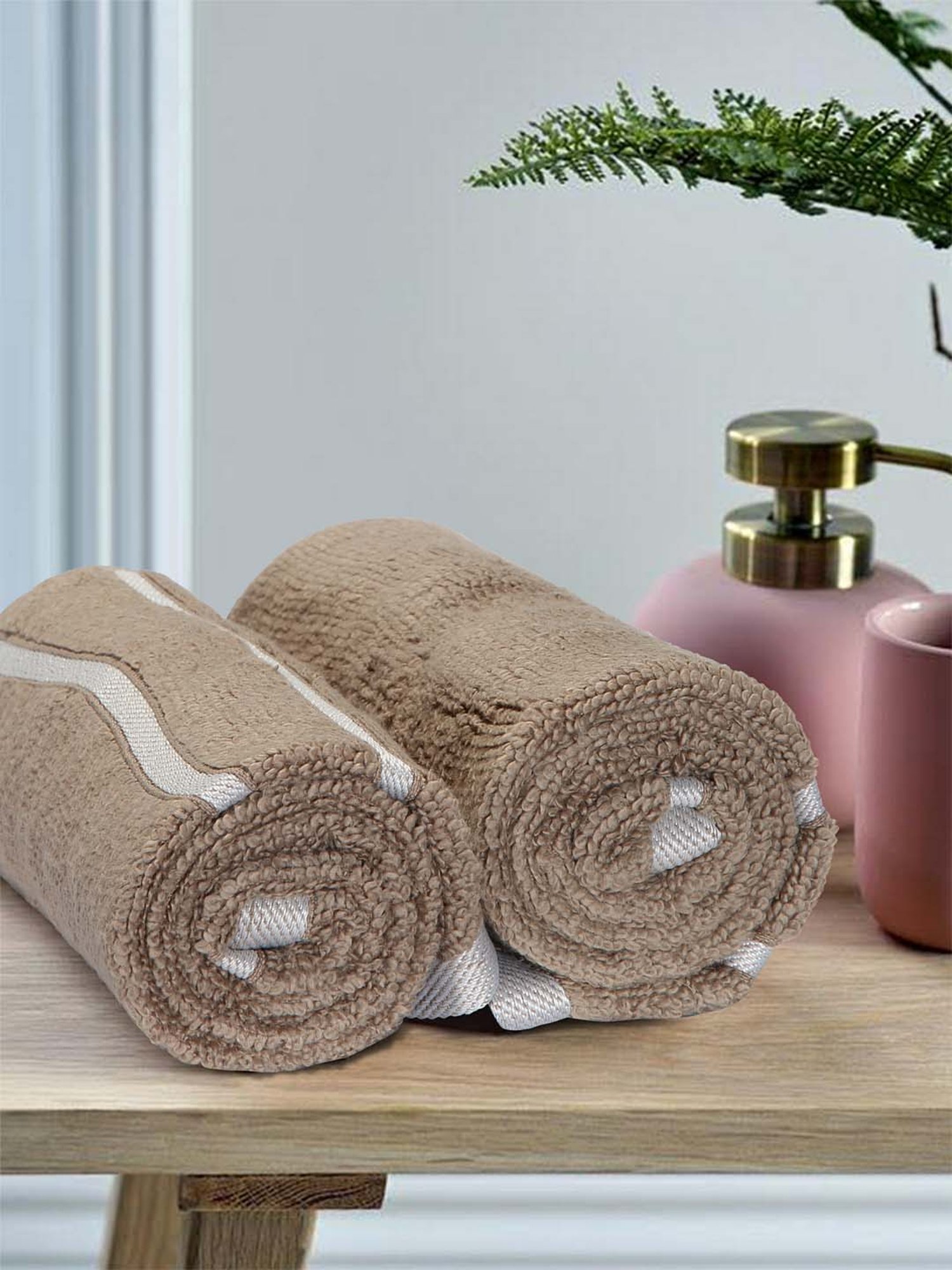 Mark Home 100% Cotton 500 GSM Zero Twist Simply Soft Beige Hand Towels - Set of 2