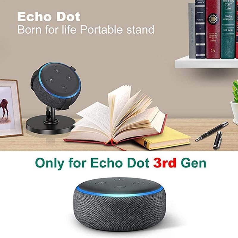 360 Degree Adjustable Echo Dot Stand AntiSlip Base Table Holder for Echo Dot 3rd Generation Black