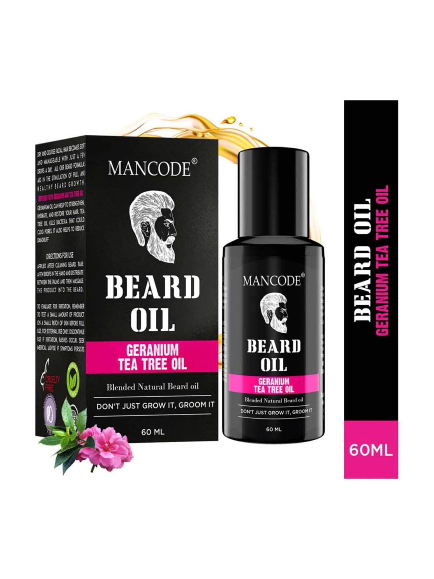 Mancode Geranium & Tea Tree Beard Oil & Tea Tree Soap & Tea Tree Scrub (Pack of 3)