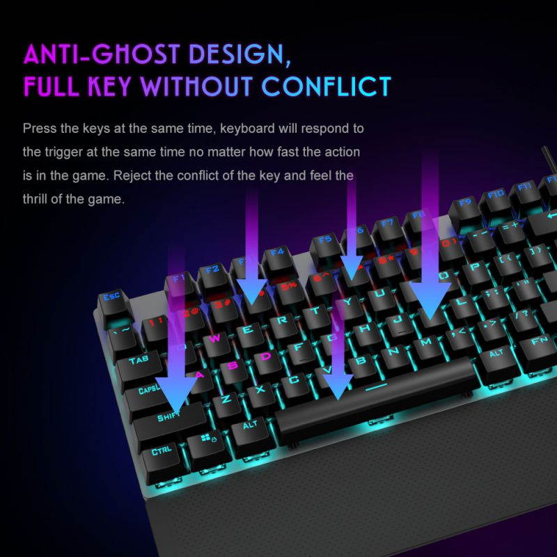 AULA F2088 Mechanical Gaming Keyboard 104 Anti-ghosting with Switch Wired Mix Backlit Keyboard for Gamer Laptop PC, Black shaft
