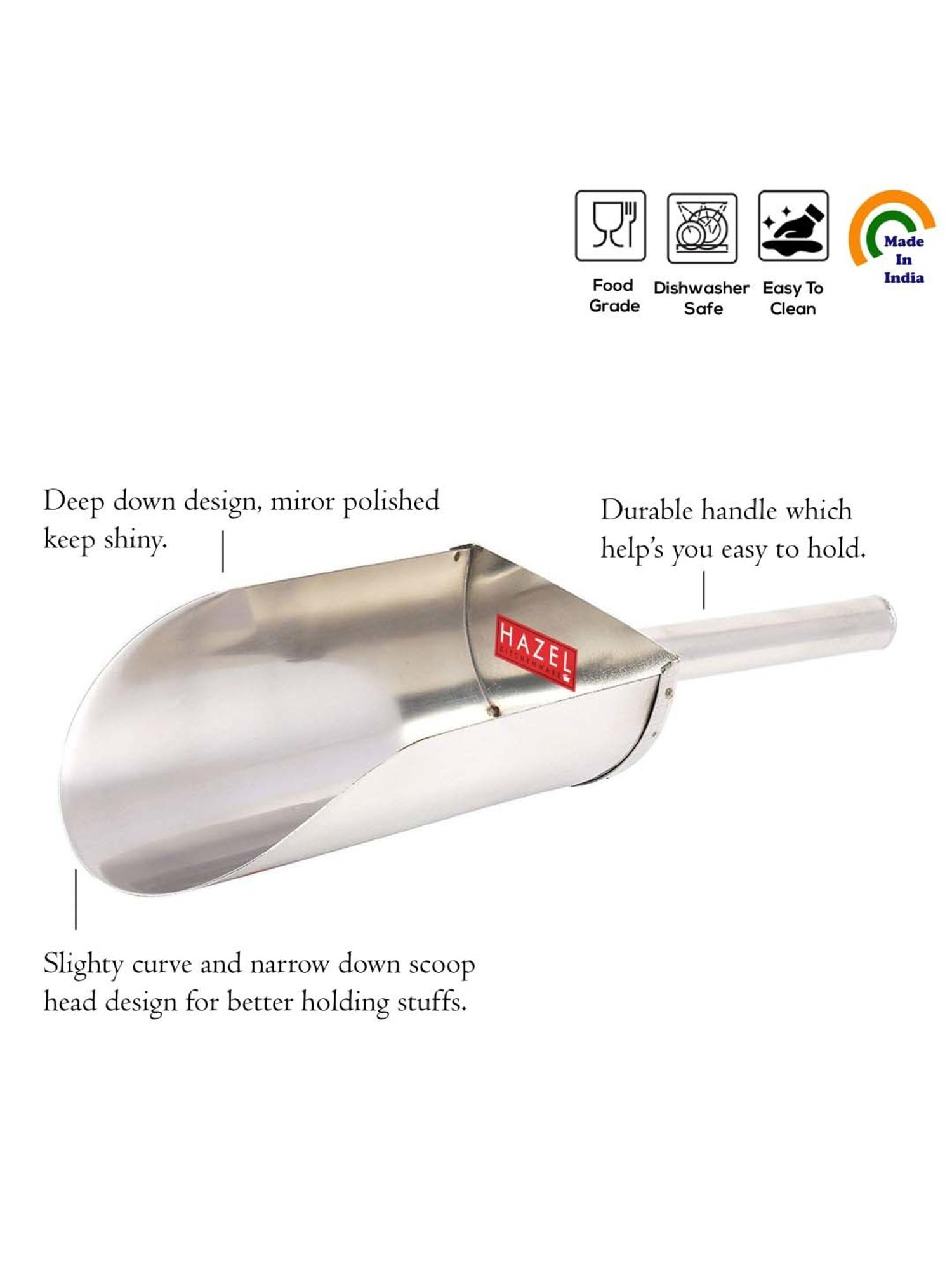 HAZEL Silver Stainless Steel Grain Scoop Measuring Medium Spoon