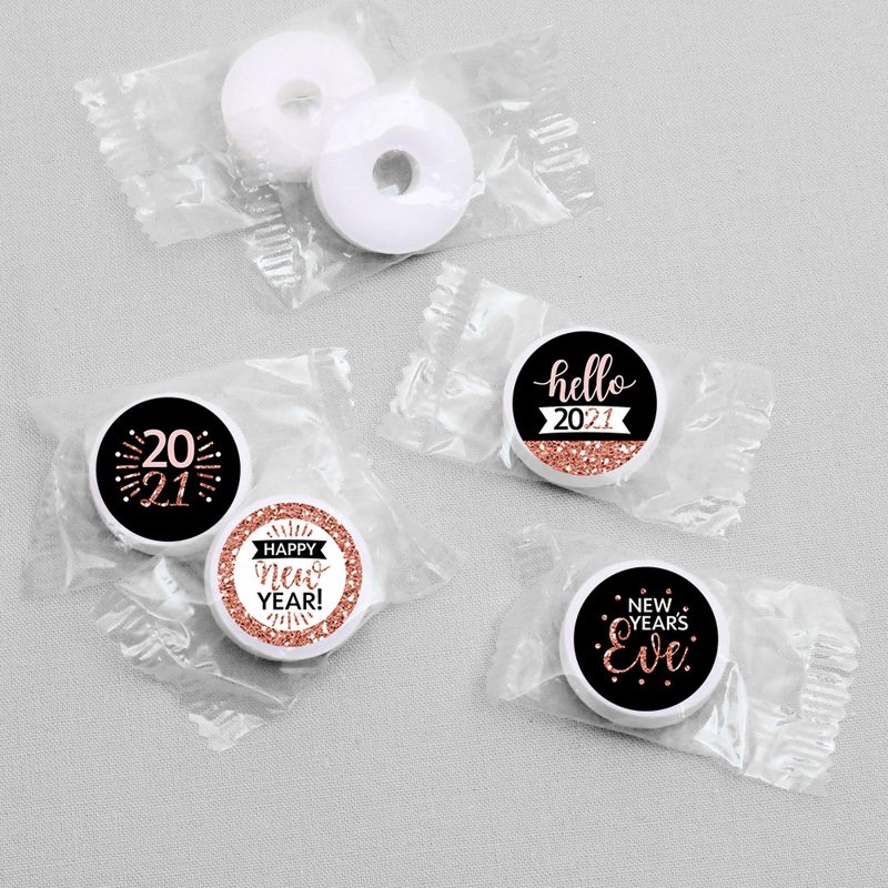 Big Dot of Happiness Rose Gold Happy New Year - 2021 New Year's Eve Party Round Candy Sticker Favors - Labels Fit Hershey's Kisses (1 sheet of 108)