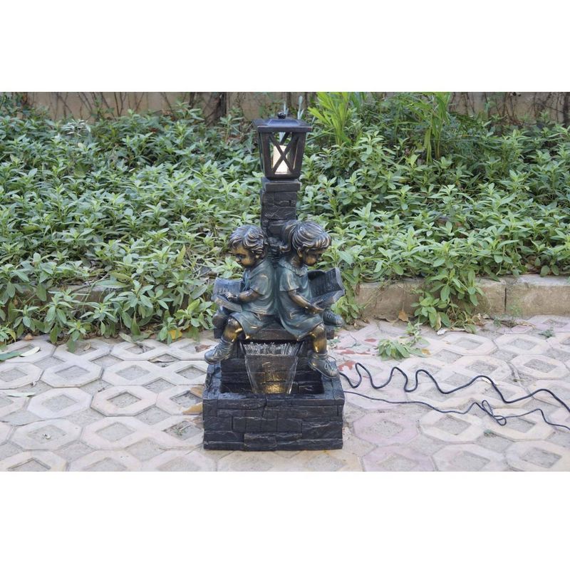 36" Kids Reading with Lamp Water Fountain with LED Lights and Bronze Finish Brown - Hi-Line Gift