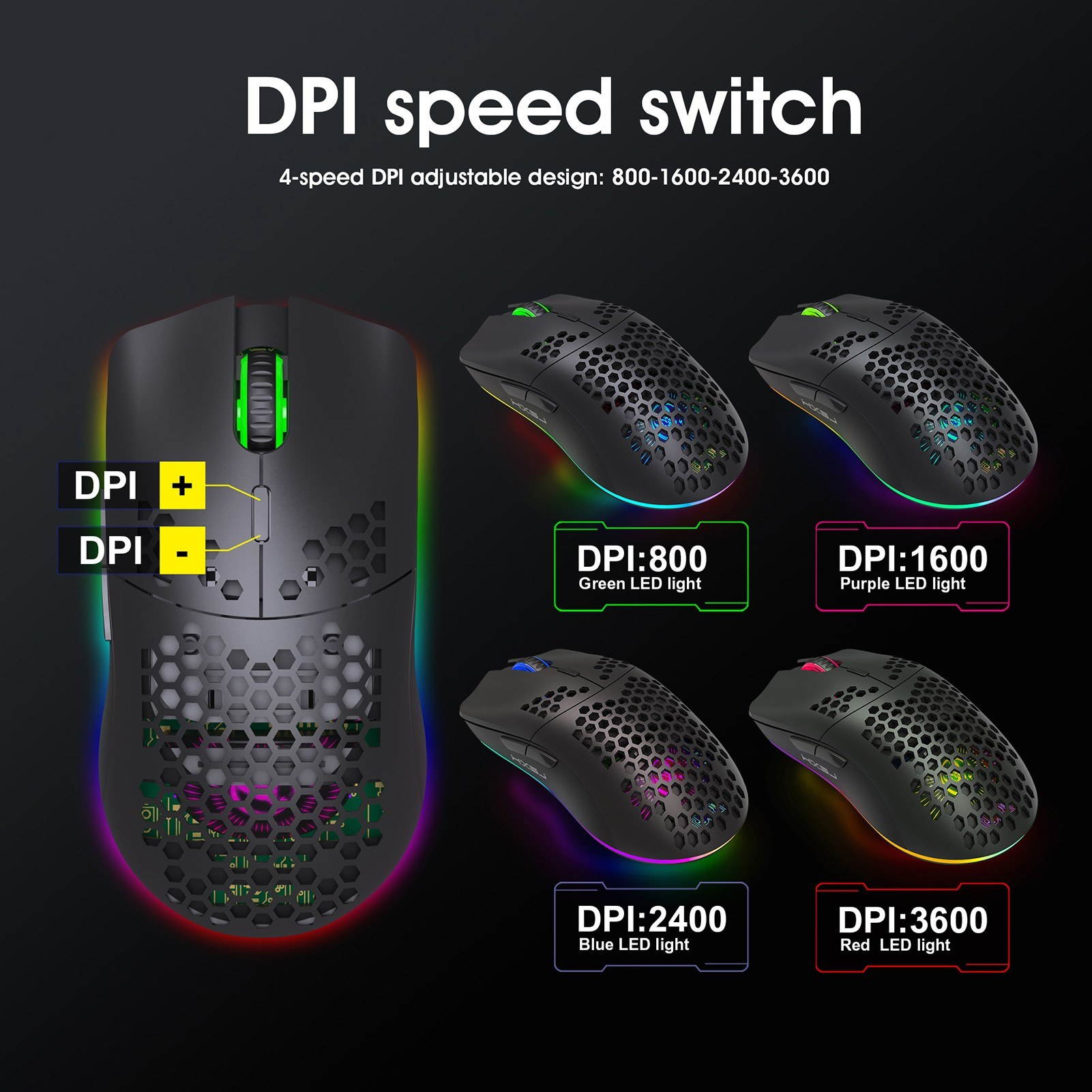 HXSJ T66 RGB 2.4G Wireless Gaming Mouse RGB Lighting Charging Mouse with Adjustable DPI Ergonomic Design for Desktop Laptop