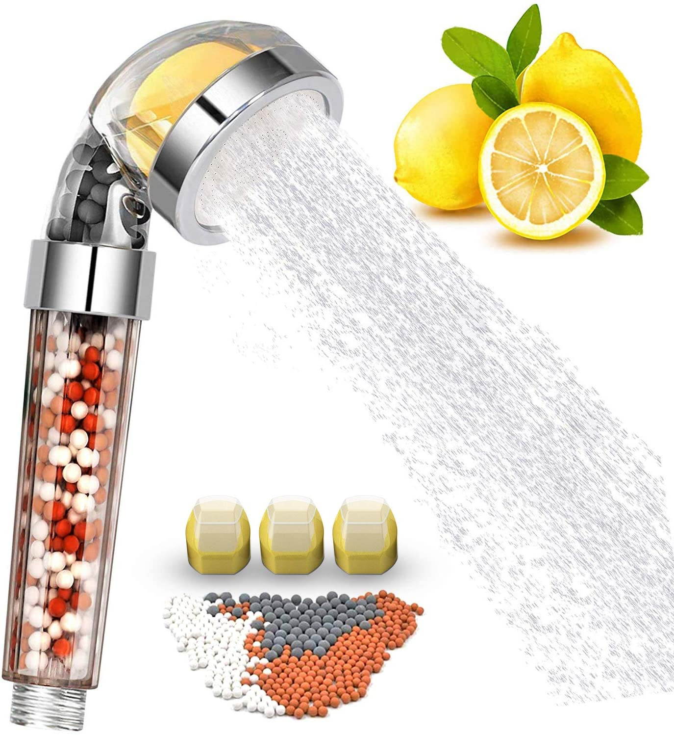 Vitamin C Filter Shower Head Handheld High Pressure Shower Head Remove Chlorine for Hard Water Softener with Citrus Smell for Dry Skin and Hair Loss