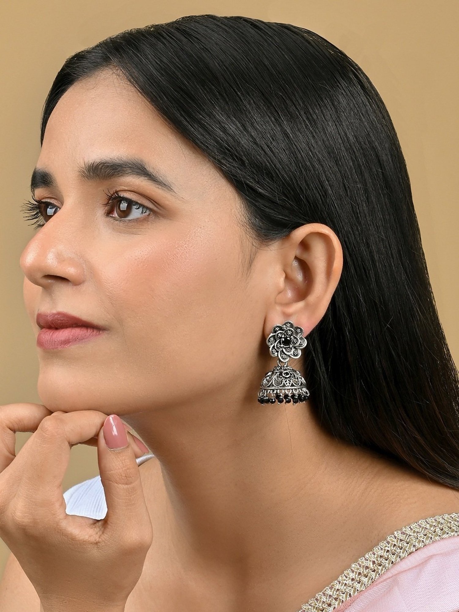Teejh Ethnic Idaaya Silver Oxidized Jhumki Earring