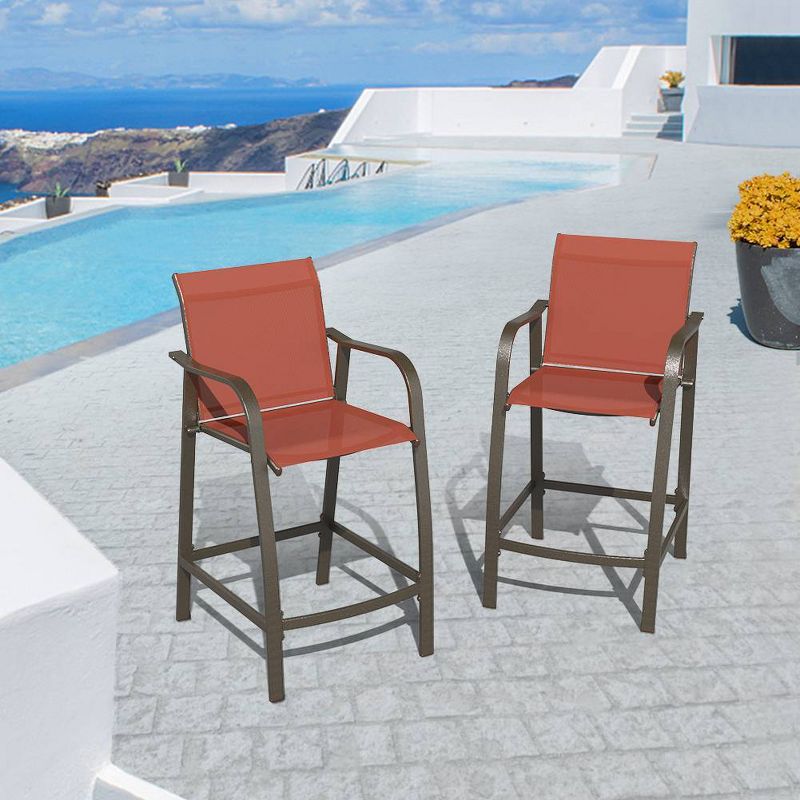 2pc Outdoor Counter Height Aluminum Bar Stools - Orange - Pellebant