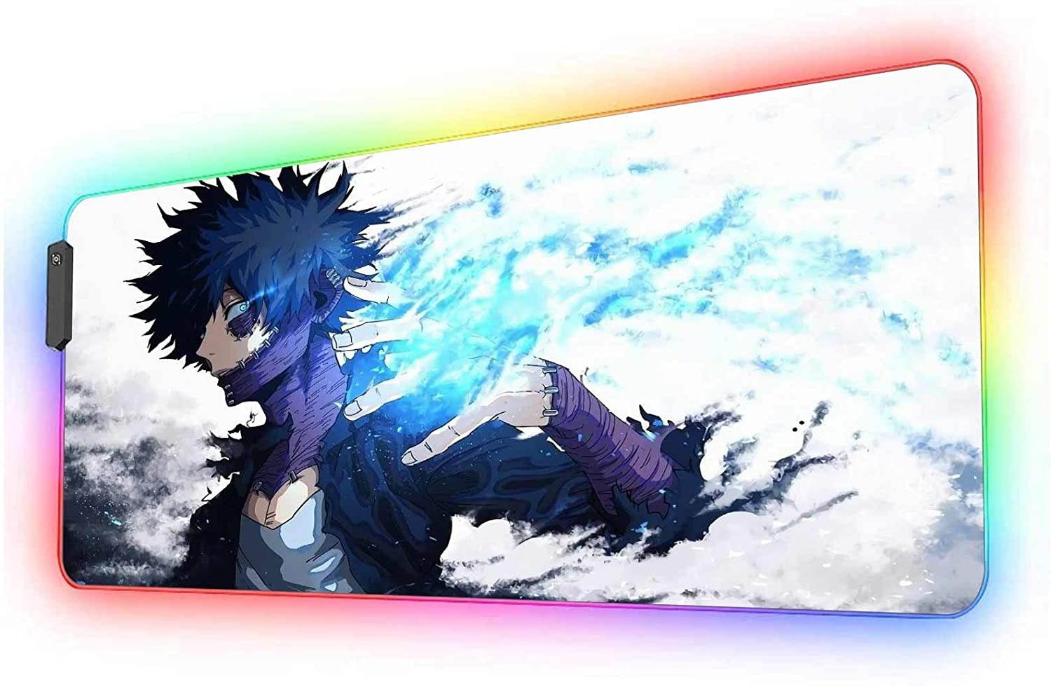 Mouse Pad RGB Anime My Hero Academia Dabi Blue Flame,Mousepad with 12 Lighting Modes & Non-Slip Rubber Base-3Mm Thick-Laptop Glowing Desk Pad-Computer Keyboard and Mice Combo Pads Mat 23.6X13.8