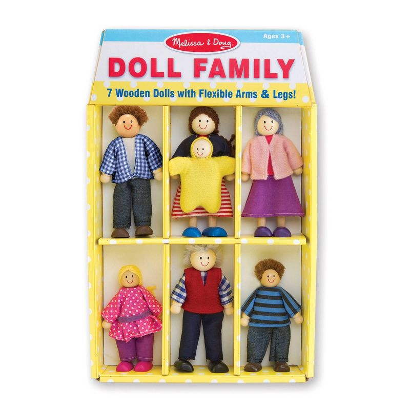 Melissa & Doug 7-Piece Poseable Wooden Doll Family for Dollhouse (2-4 inches each)