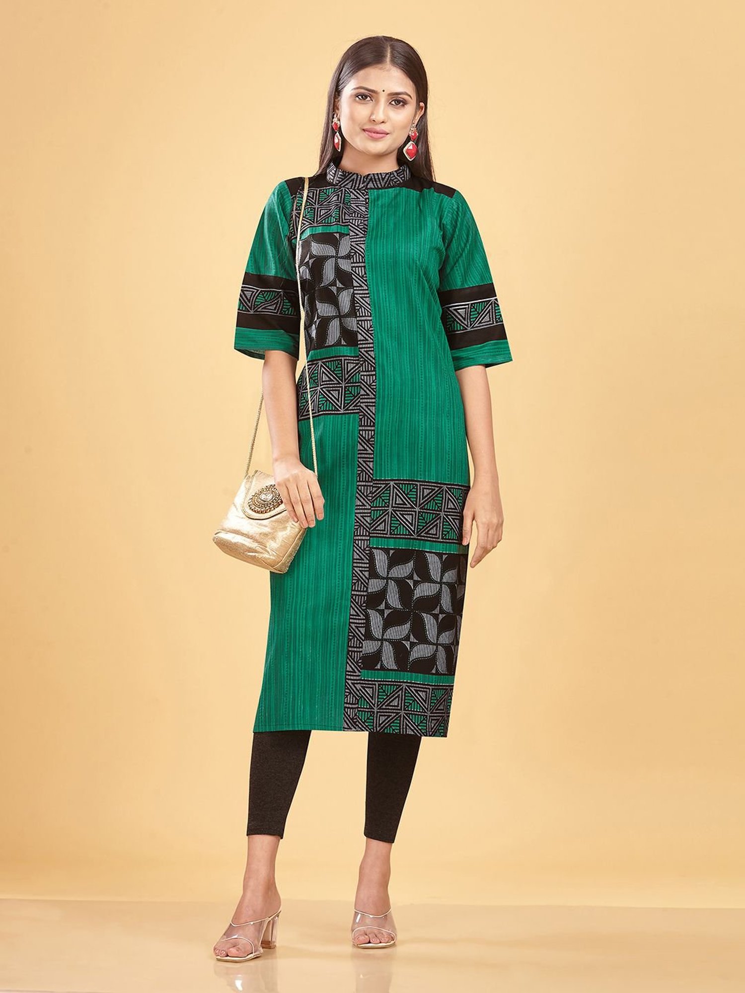 SHANVIKA Green Printed Cotton Straight Kurta