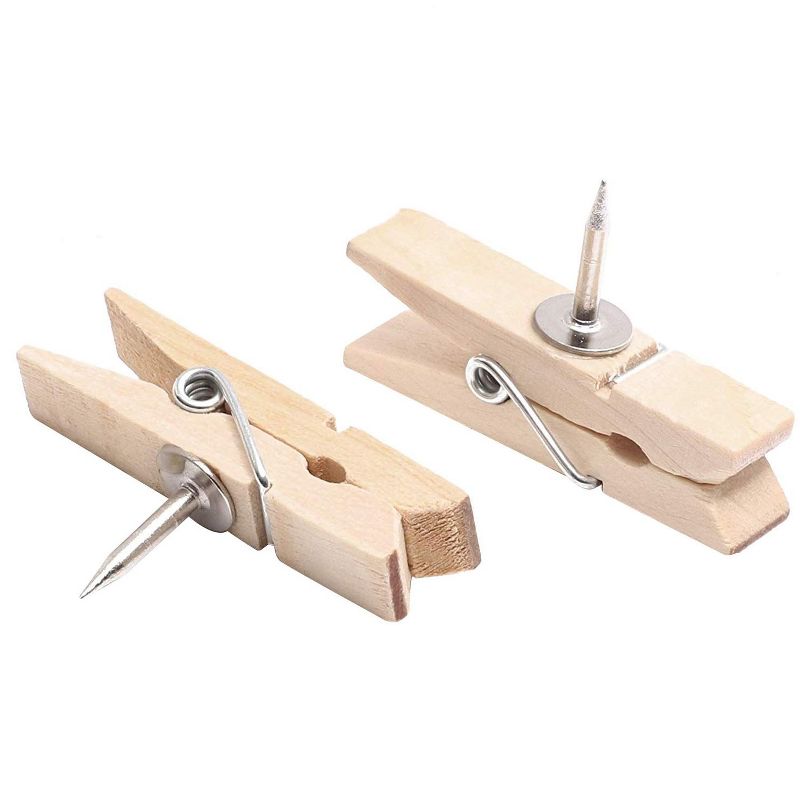 Juvale 80-Count Mini Wooden Pushpins Clips, Clothes Pins Thumbnails Decorate Photos on Cork Boards Bulletin Board for Office Home Postcards, Natural