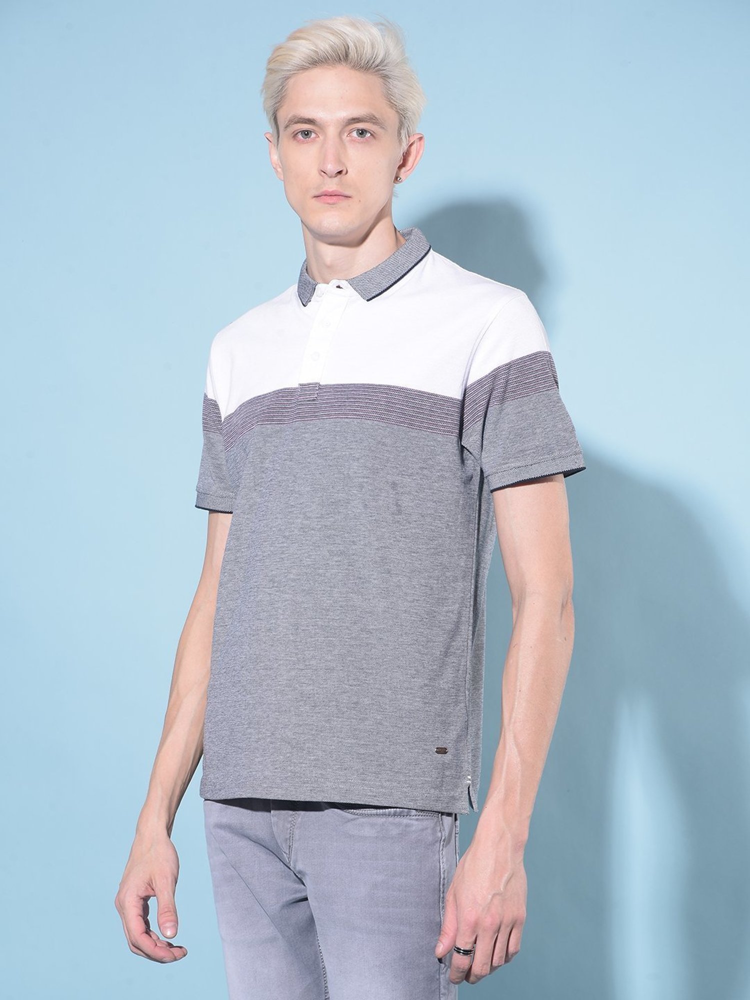 Crimsoune Club Grey  Slim Fit Striped Polo T-Shirt