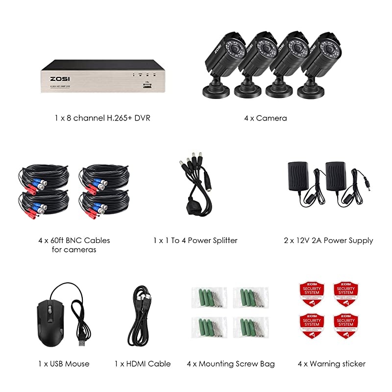 8CH 1080P Security Camera System Outdoor,H.265+ 8-Channel HD-TVI 5MP Lite Video DVR recorder with 4x HD 1920TVL 1080P Weatherproof CCTV Cameras NO Hard Drive ,Motion Alert, Remote Access