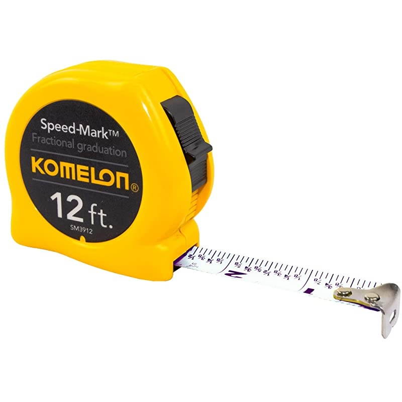 SM3912 Speed Mark Acrylic Coated Steel Blade Tape Measure 12-Inch by 5/8-Inch, Yellow Case