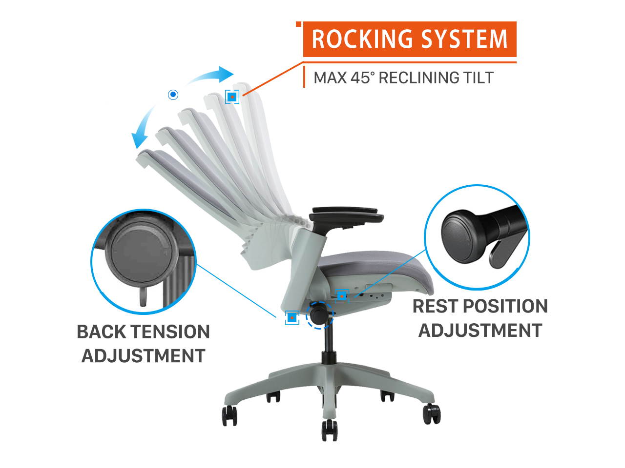 CLATINA 247 Series High Back Ergonomic Office Desk Chairs and Executive Chairs with Back Support, Grey