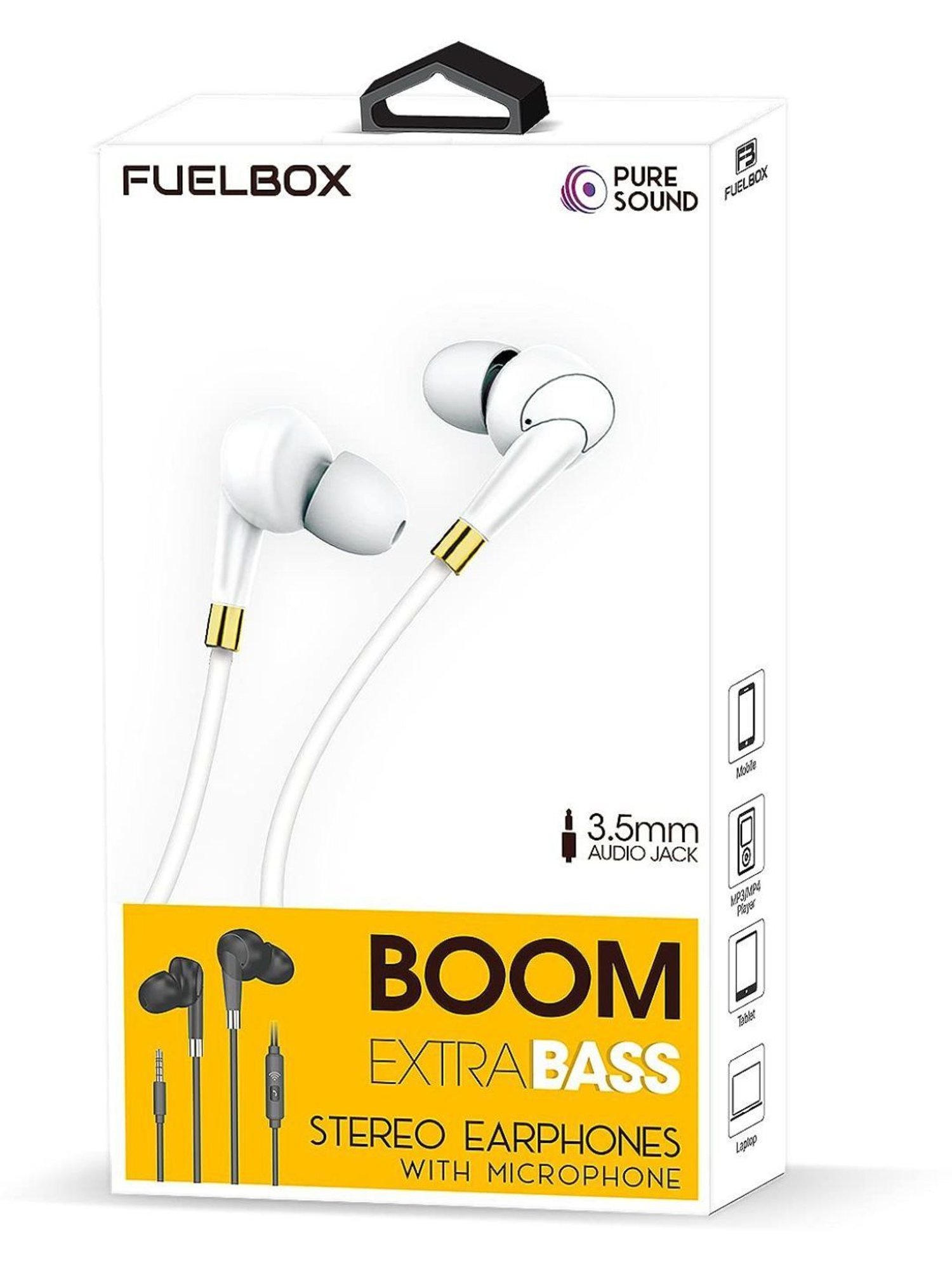 Fuelbox Boom Extra Bass 3.5Mm Stereo Earphones 1.2M (White)