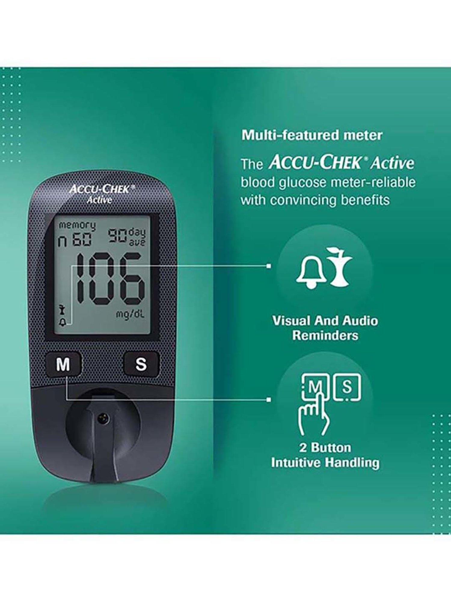 Accu Chek Active Blood Glucometer Kit with 10 Test Strips (Black)