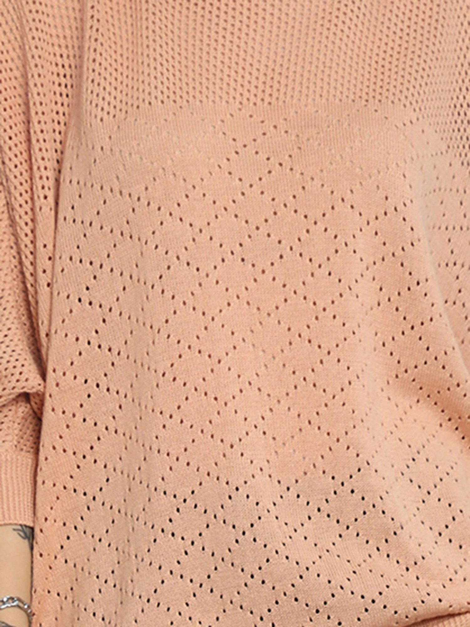 High Star Orange Cotton Self Design Top