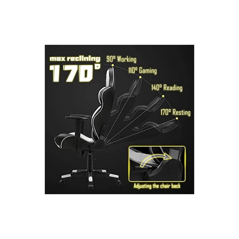 Contoured Gaming Chair Adults Racing Computer Gamer Chair with Fully Foam, Esports Video Game Chair, PU Leather Executive Office Chair with Lumbar Support (White)