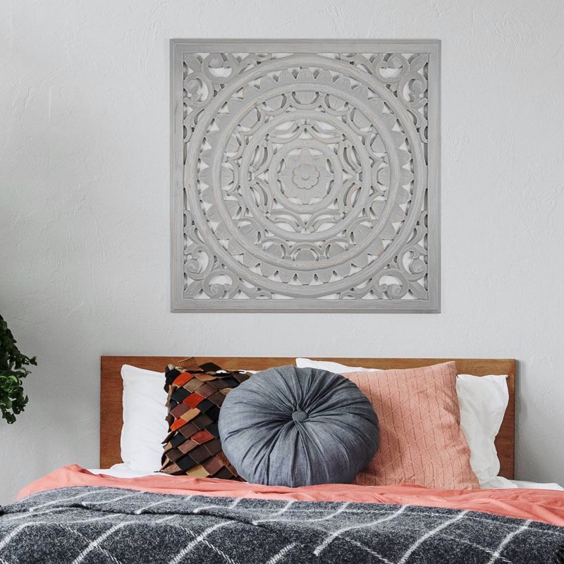 Carved Wood Floral Medallion Wall Art Gray - Crystal Art Gallery