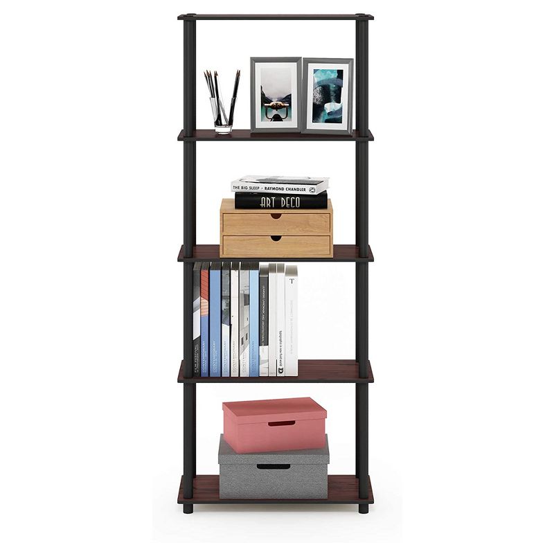 Furinno Turn-N-Tube 5 Tier Wooden Multipurpose Rack Shelf Closet Organizer for Home Living Rooms and Bedrooms, Dark Cherry/Black