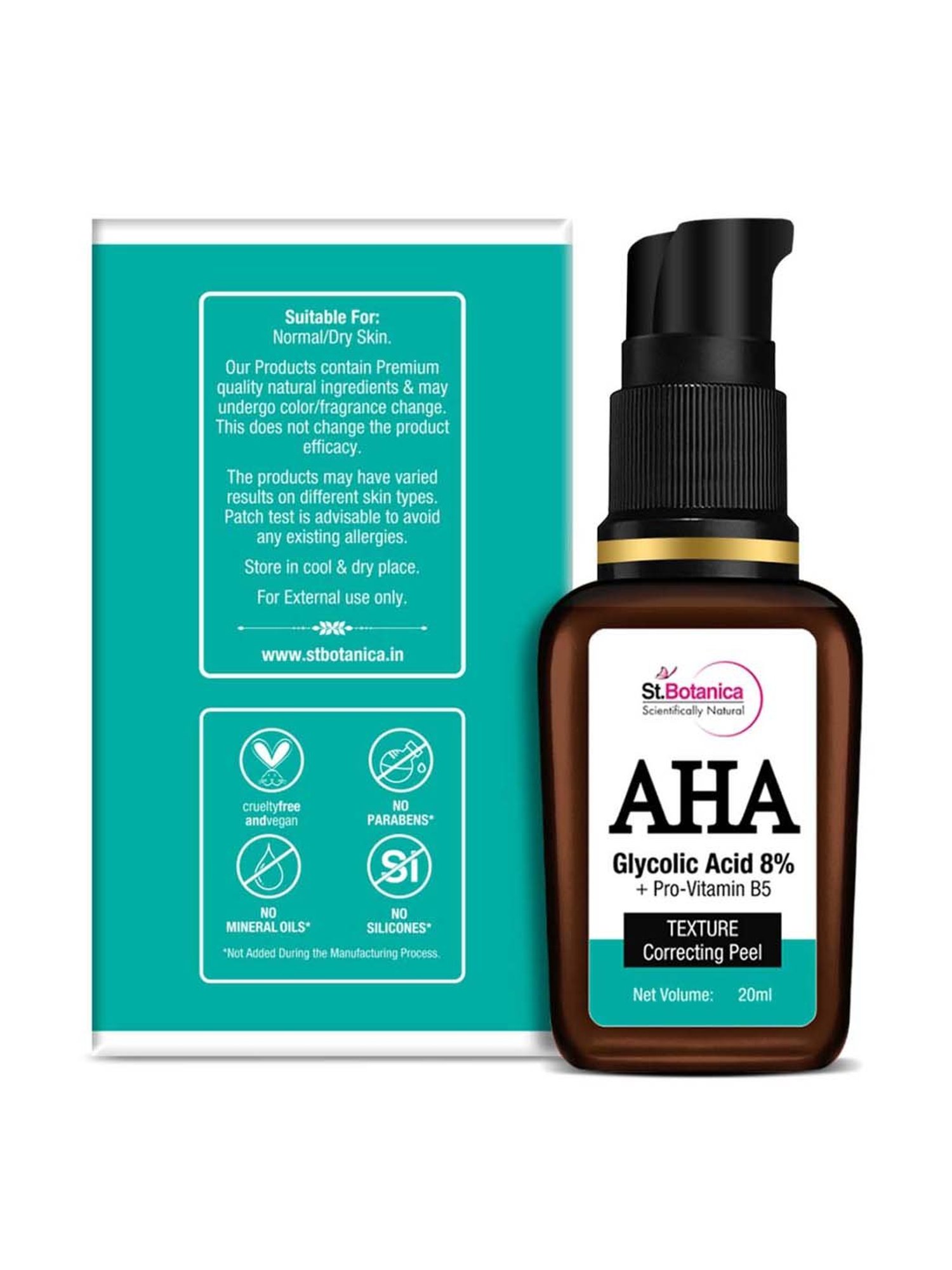 St.Botanica 8% AHA Glycolic Acid & Pro Vitamin B5 Texture Correcting Skin Peel - 20 ml