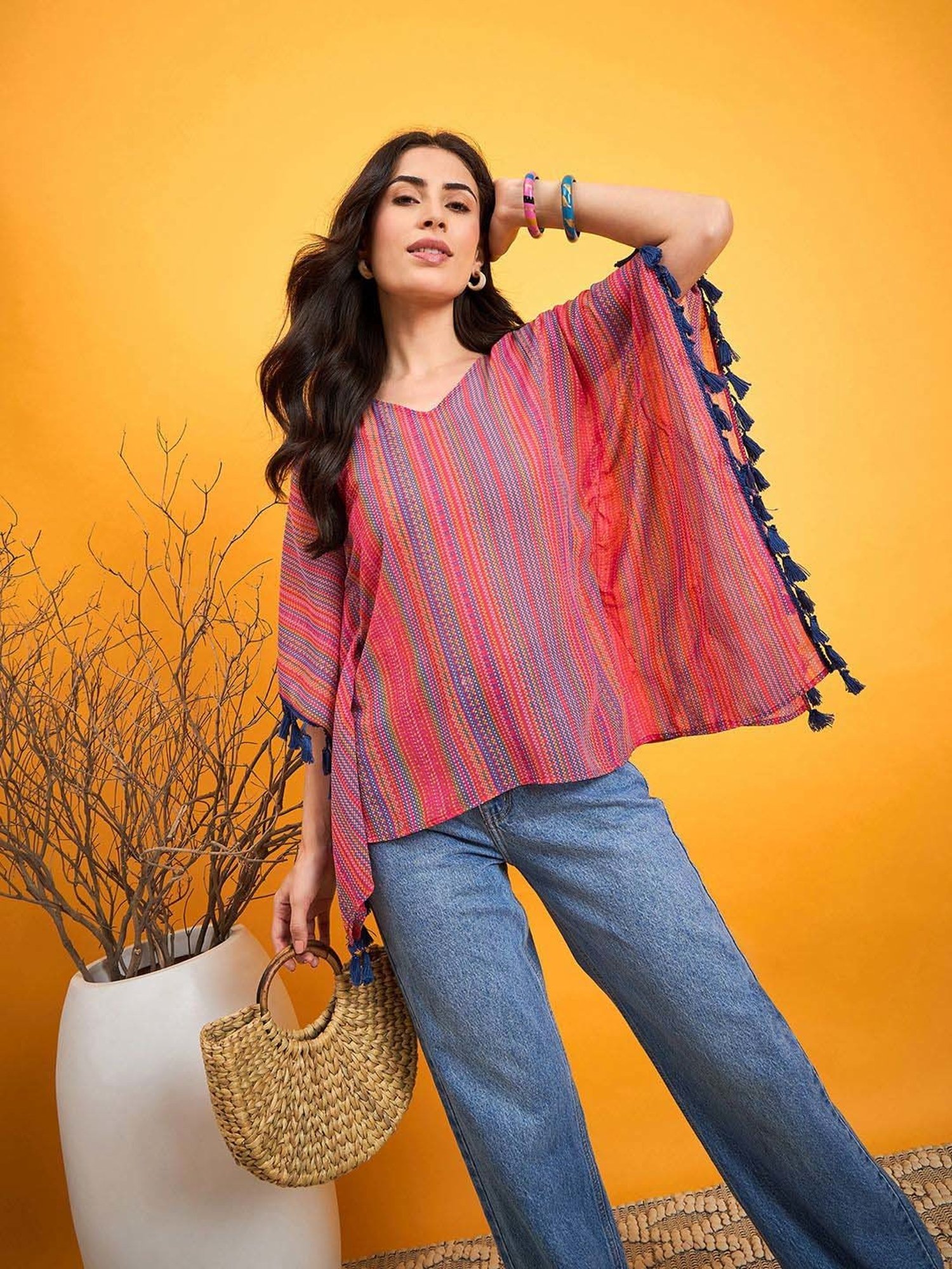 The Kaftan Company Red Printed Kaftan Top