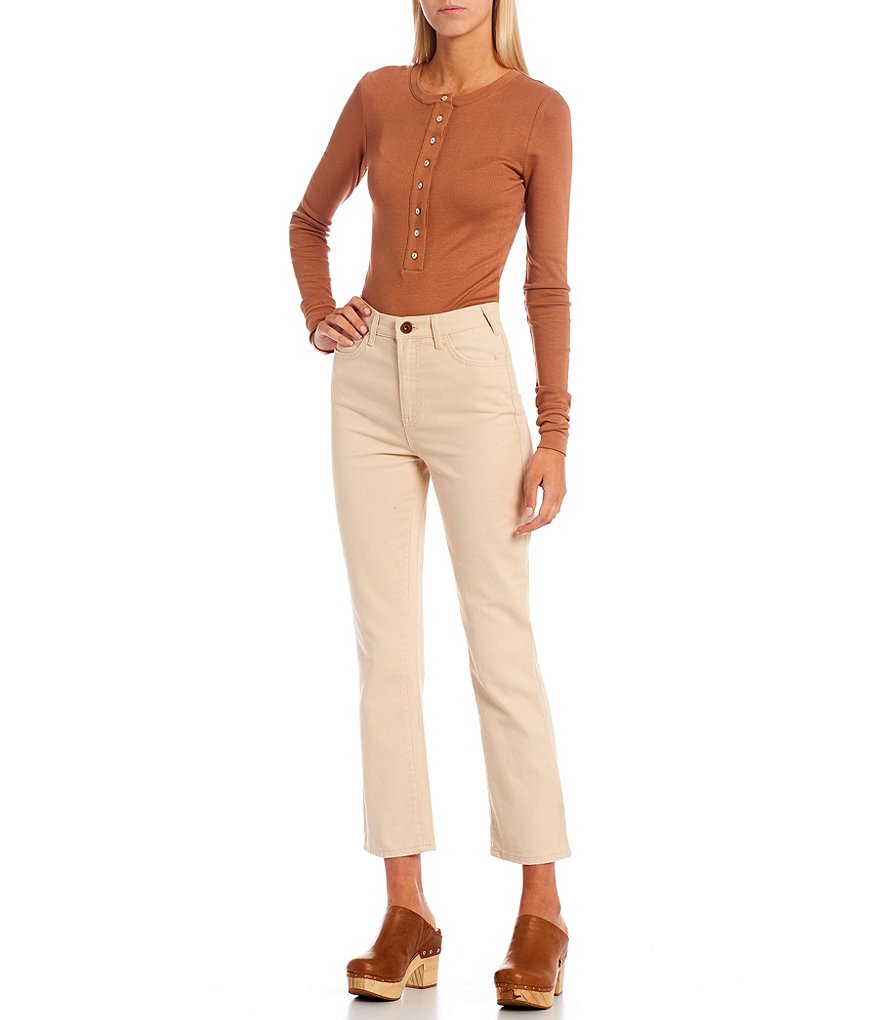 Every Button Front Snap Long Sleeve Henley Neck Bodysuit