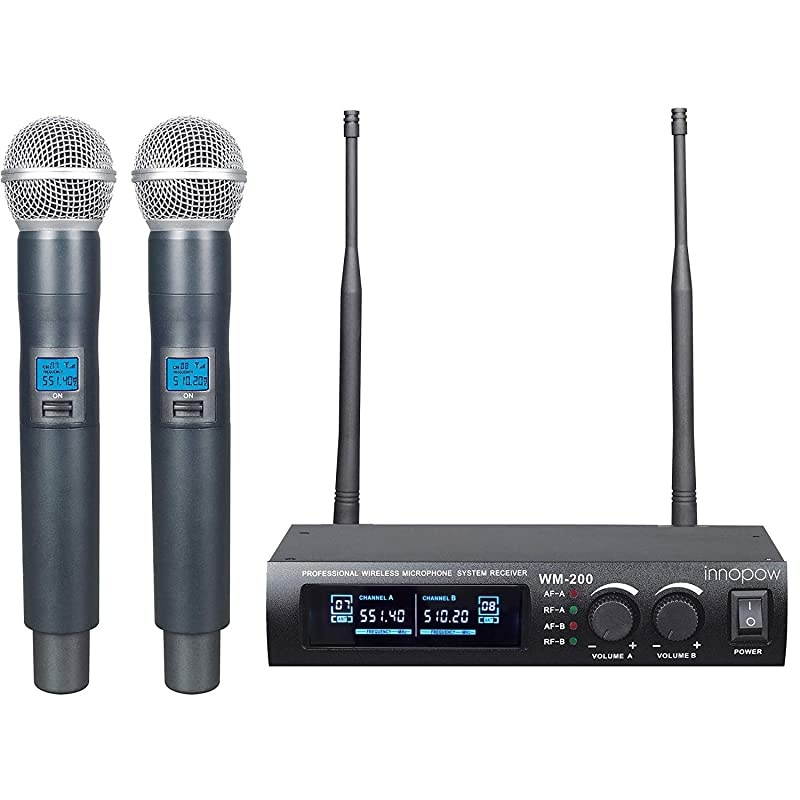Metal Dual UHF Wireless Microphone Systeminp Metal Cordless Mic Set Fixed FrequencyLong Distance 150200Ft16 Hours Continuous Use for Family PartyChurchSmall Karaoke Night