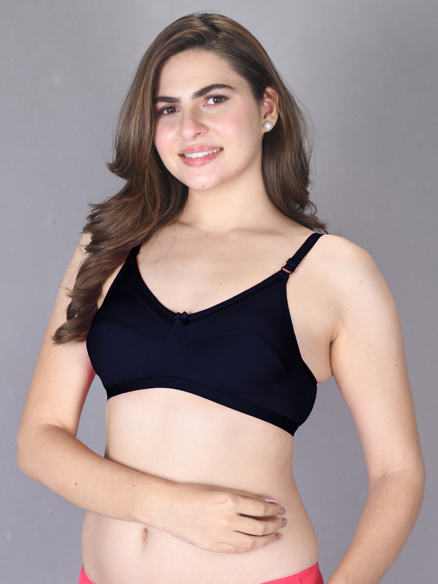 Lux Venus Navy Full Coverage Non-Wired Bra With Adjustable Strap