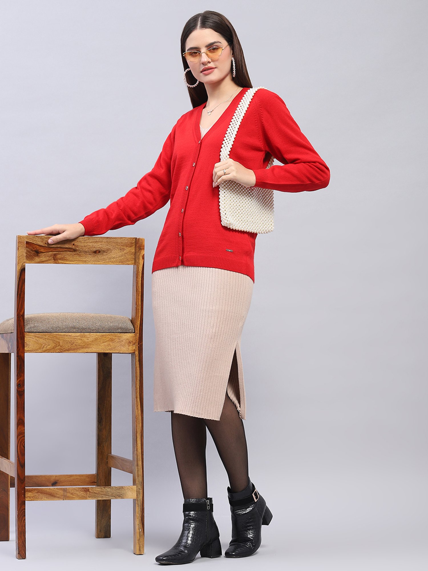 Monte Carlo Red Wool Regular Fit Cardigan