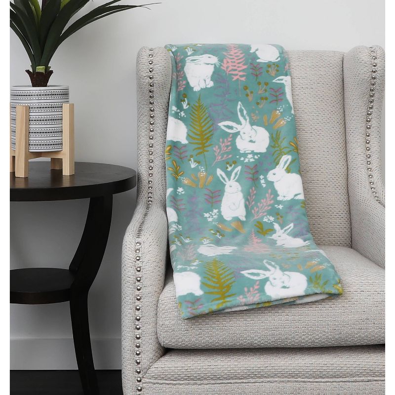 50"x70" Flannel Fleece Folded Edyta Easter Bunny Throw Blanket Blue - Décor Therapy