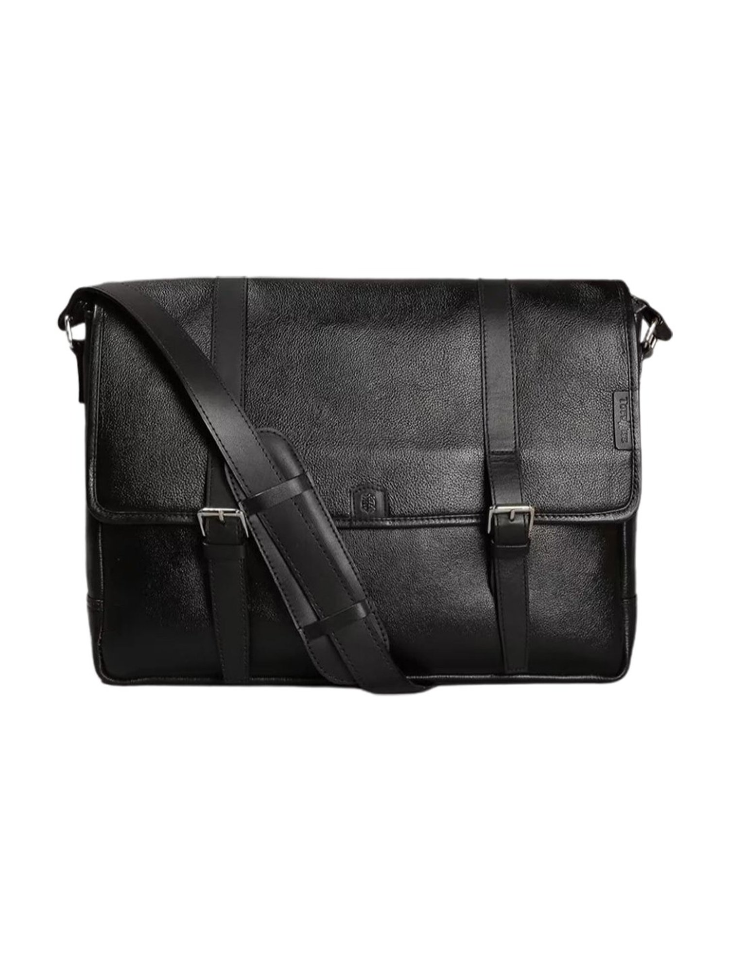Tortoise PEDRO Black Leather Medium Messenger Bag - 15 inches
