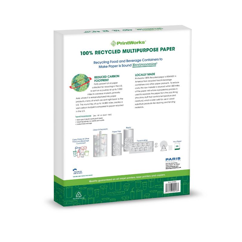 3pk 400 Sheets/Pack 20lb 100% Recycled Multipurpose Paper 8.5"x11" 92 Bright - PrintWorks